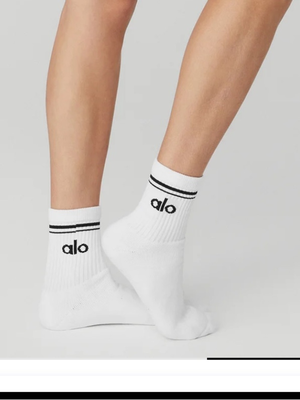ALO Yoga, UniWhite Half-Crew Athletic Socks with Black Logo , women’s 5 to 7